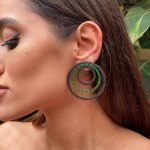 Brinco Três Voltas Ródio Negro Cristal Green