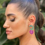 Brinco Coração Purple & Green