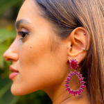 Brinco Gota Rubi Em Prata 925