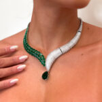 Colar Gota Verde Com Pedraria Prata