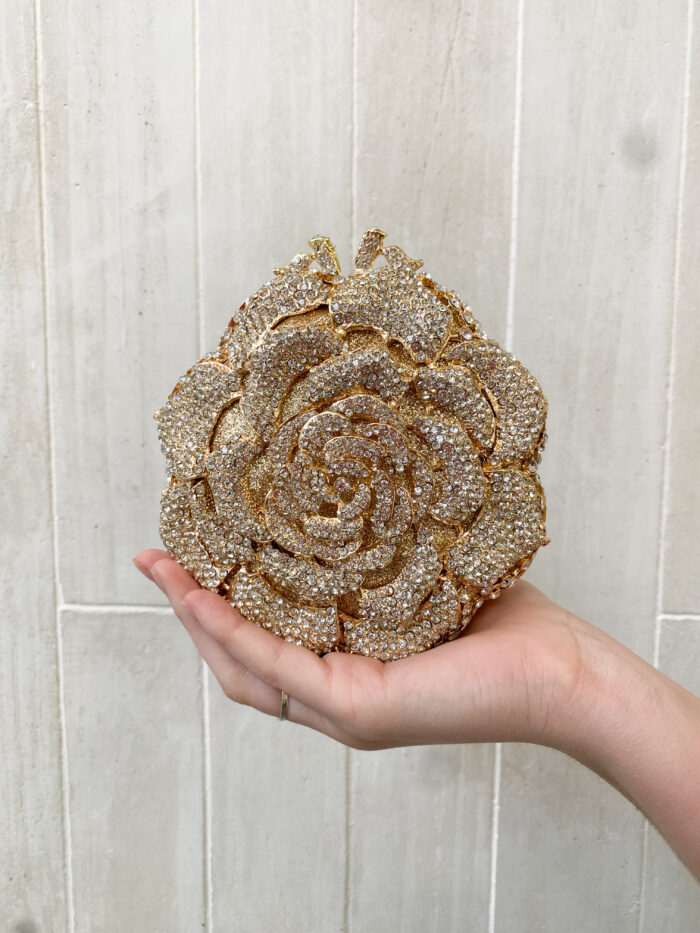 Clutch Flor Strass Dourada - Imagem 1